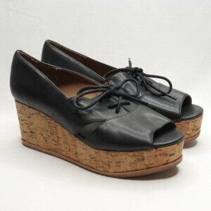 Anthropologie Fiel Women's 8.5 Black Leather Lace Up Platform Open Toe Oxfords
